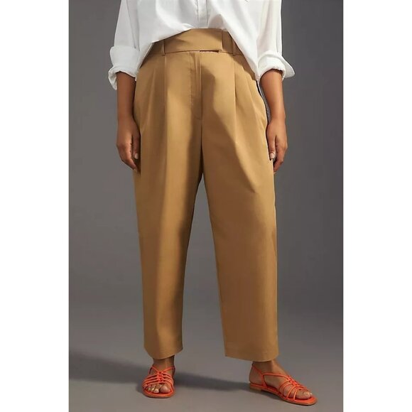 Anthropologie Exquise Lagenlook Barrel Leg Cotton Chino Ankle Crop Pants Size S - Picture 6 of 14